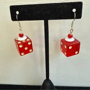 Genuine Vintage Bakelite Dice Earrings Silvertone Pierced Hooks
